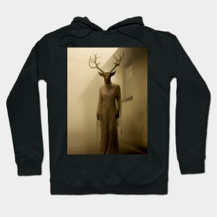 Scary Horned Halloween Demon: Outside My Bedroom Window on a Dark Background Hoodie